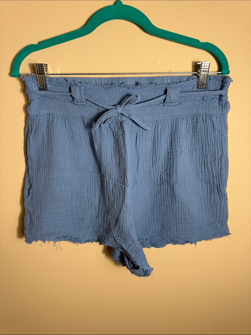 mahina Dusty Blue Gauze Tie-Waist High-Rise Shorts